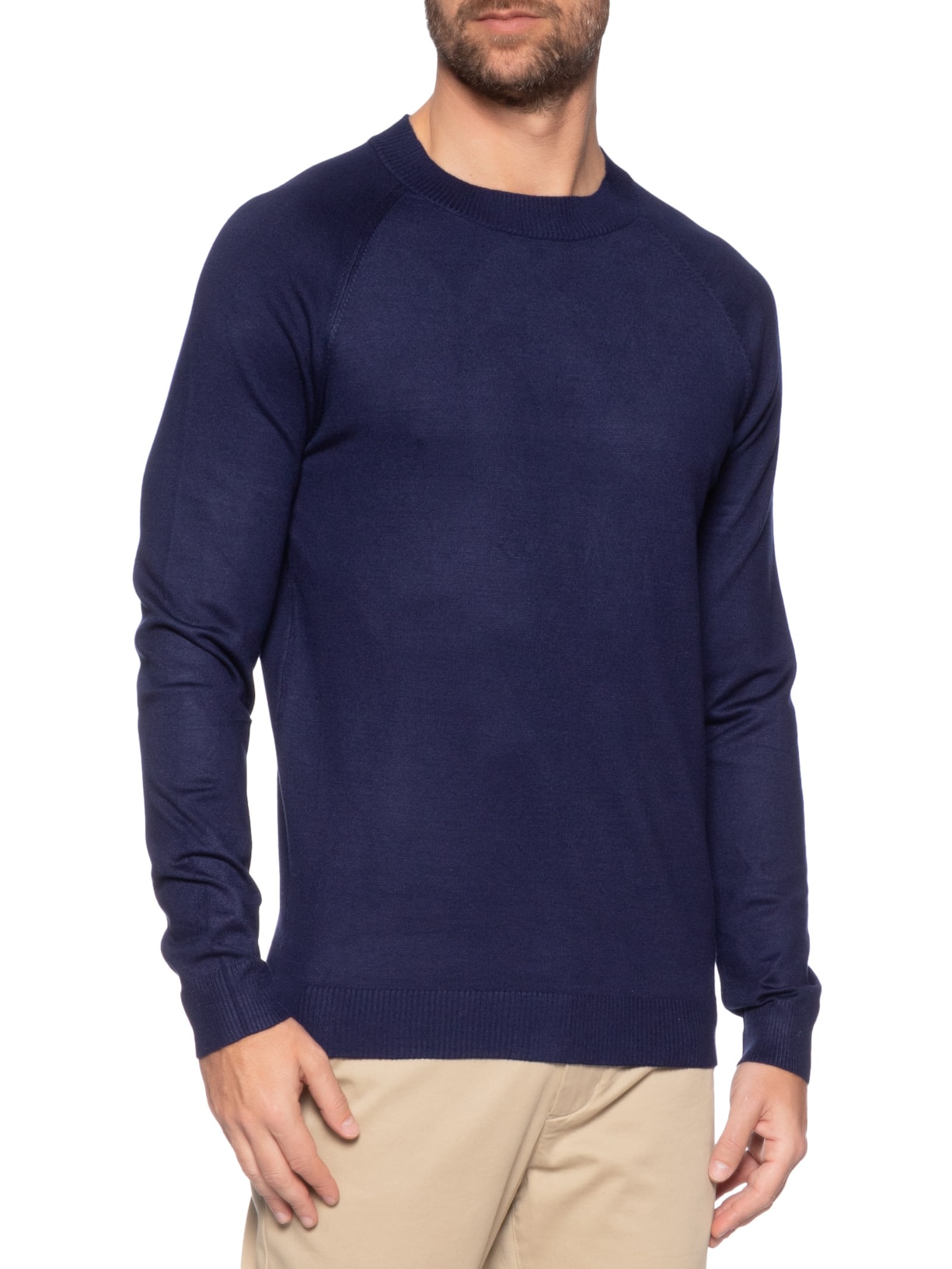 Suéter Masculino Com Recortes Gola Redonda Azul '2 Essential