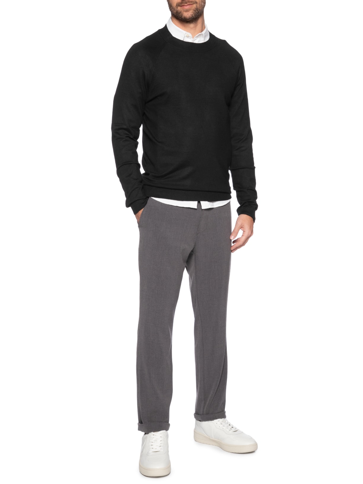 Suéter Masculino Com Recortes Gola Redonda Preto '2 Essential