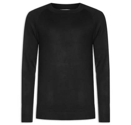 Suéter Masculino Com Recortes Gola Redonda - Preto