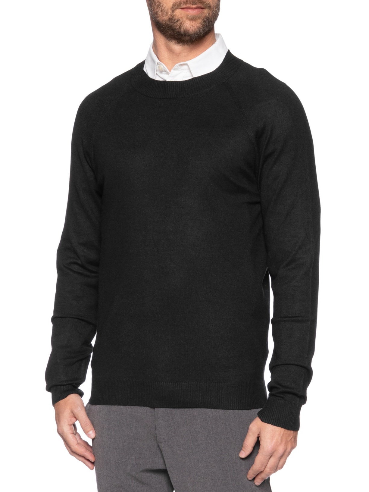 Suéter Masculino Com Recortes Gola Redonda Preto '2 Essential