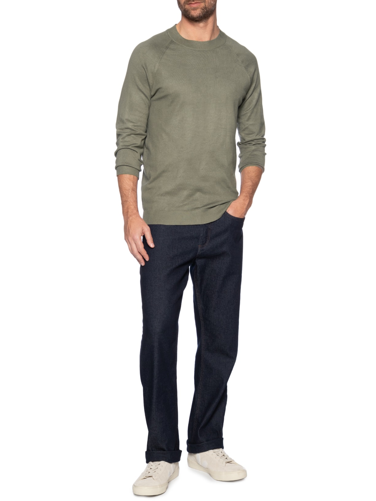 Suéter Masculino Com Recortes Gola Redonda Verde '2 Essential