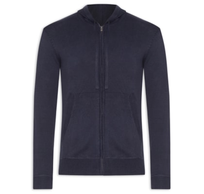 Suéter Masculino Com Zíper E Gorro - Azul