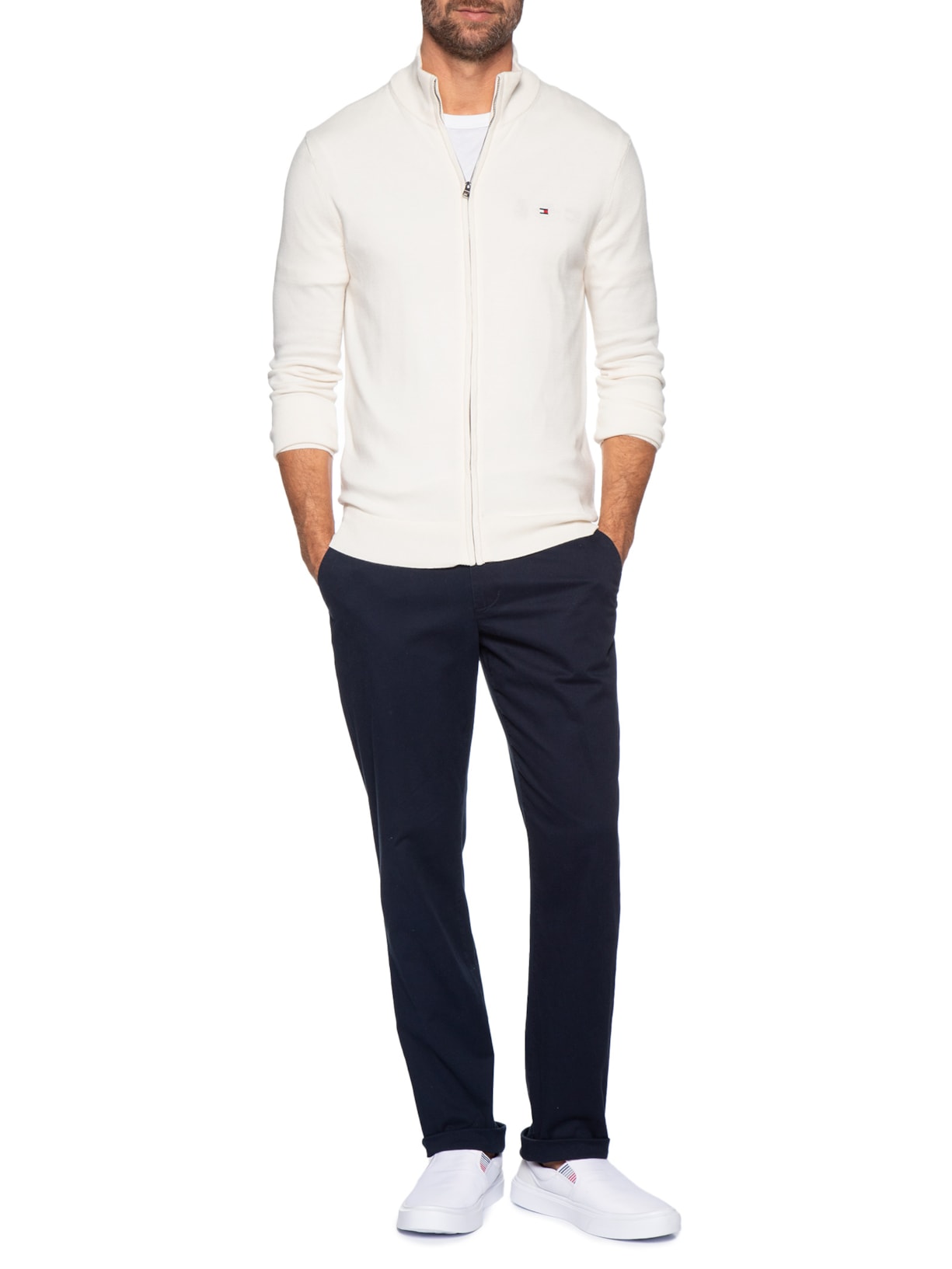 Suéter Masculino Com Zíper Essential Regular Fit – Branco Tommy Hilfiger