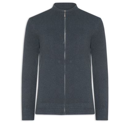 Suéter Masculino Com Zíper Texturizado – Azul