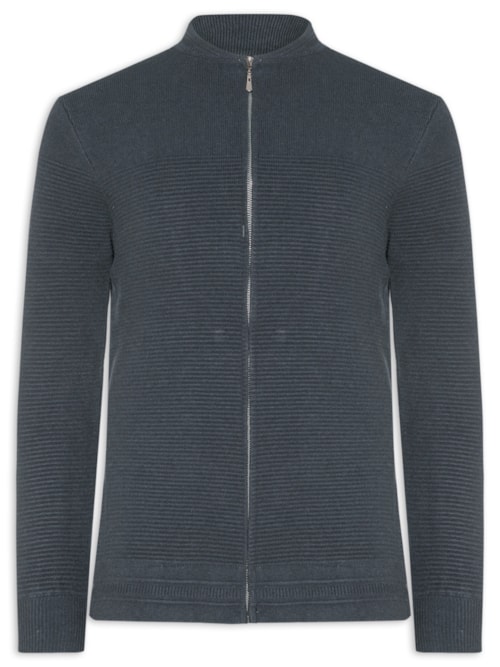 Suéter Masculino Com Zíper Texturizado – Azul