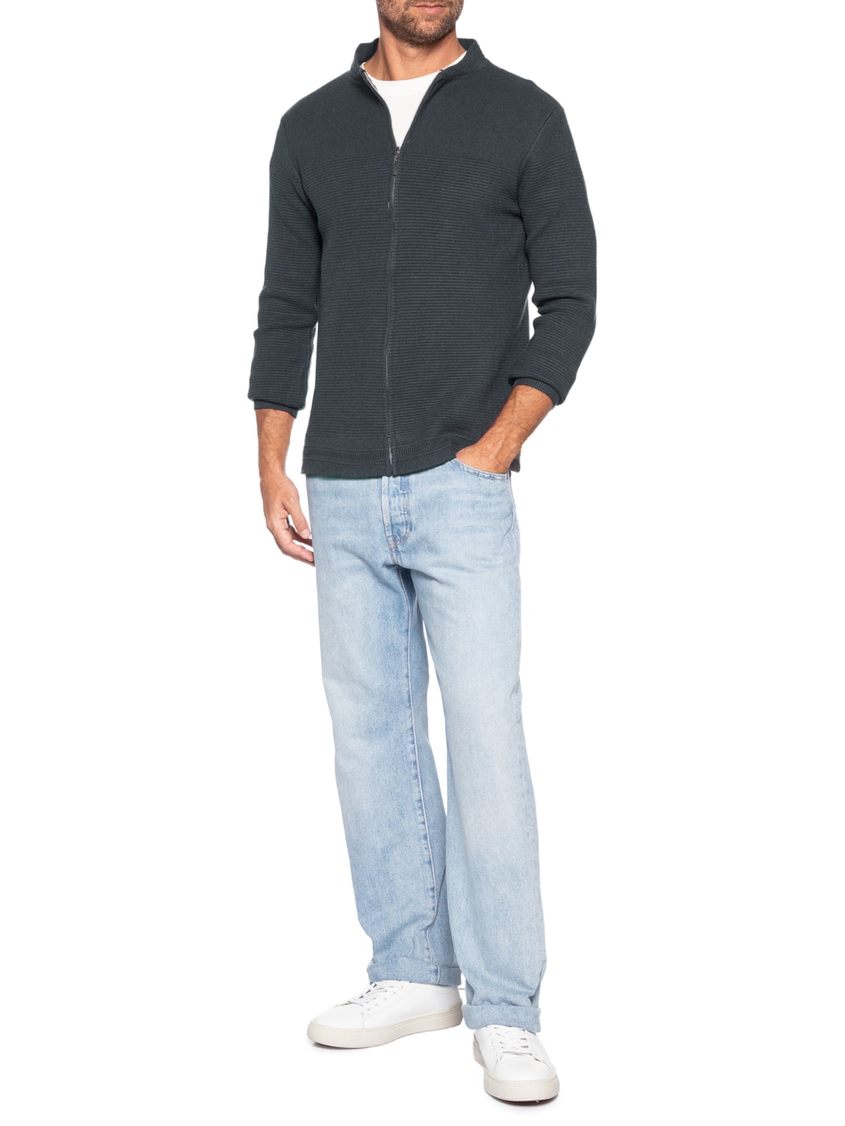 Suéter Masculino Com Zíper Texturizado – Azul '2 Essential