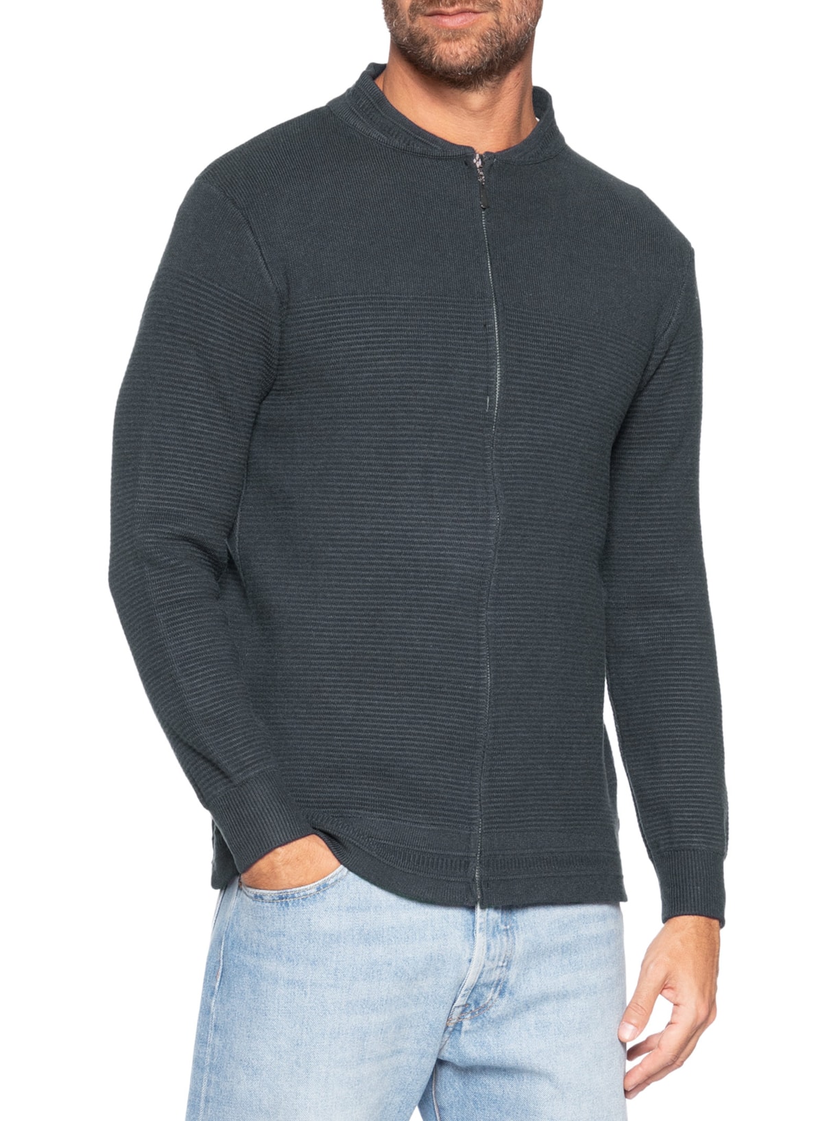 Suéter Masculino Com Zíper Texturizado – Azul '2 Essential