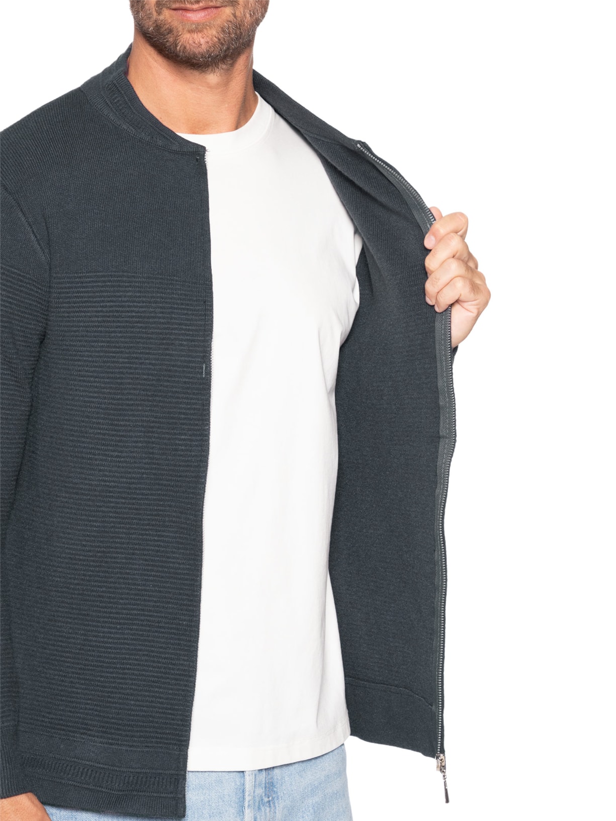 Suéter Masculino Com Zíper Texturizado – Azul '2 Essential