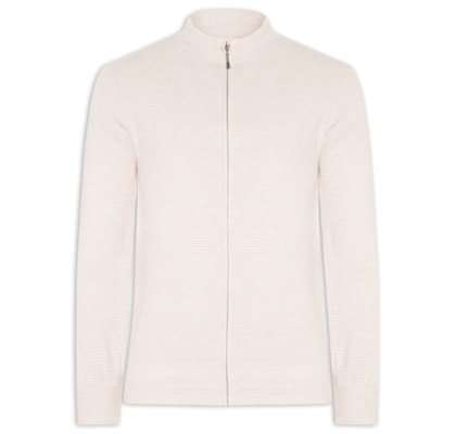 Suéter Masculino Com Zíper Texturizado – Bege