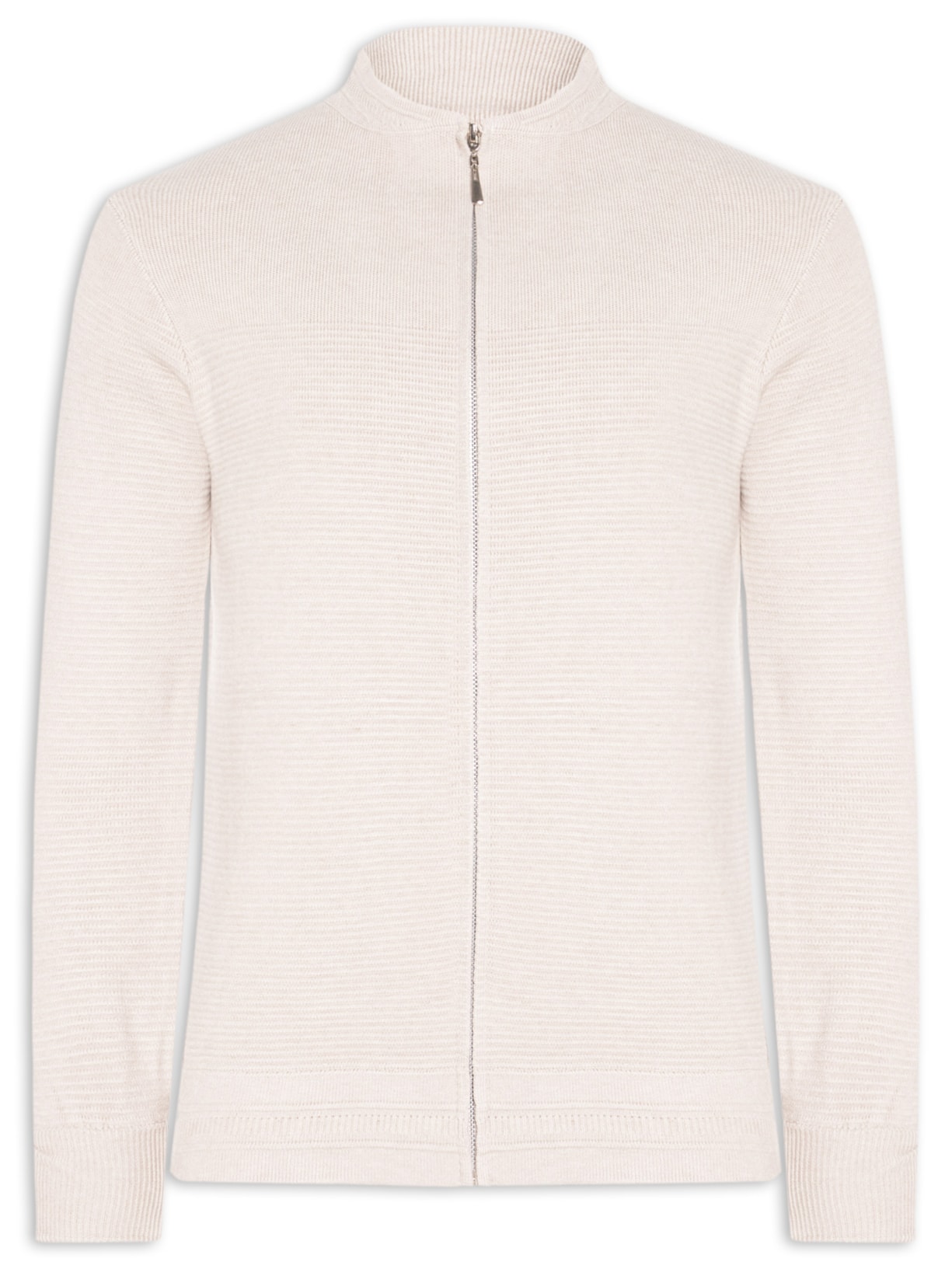 Suéter Masculino Com Zíper Texturizado – Bege