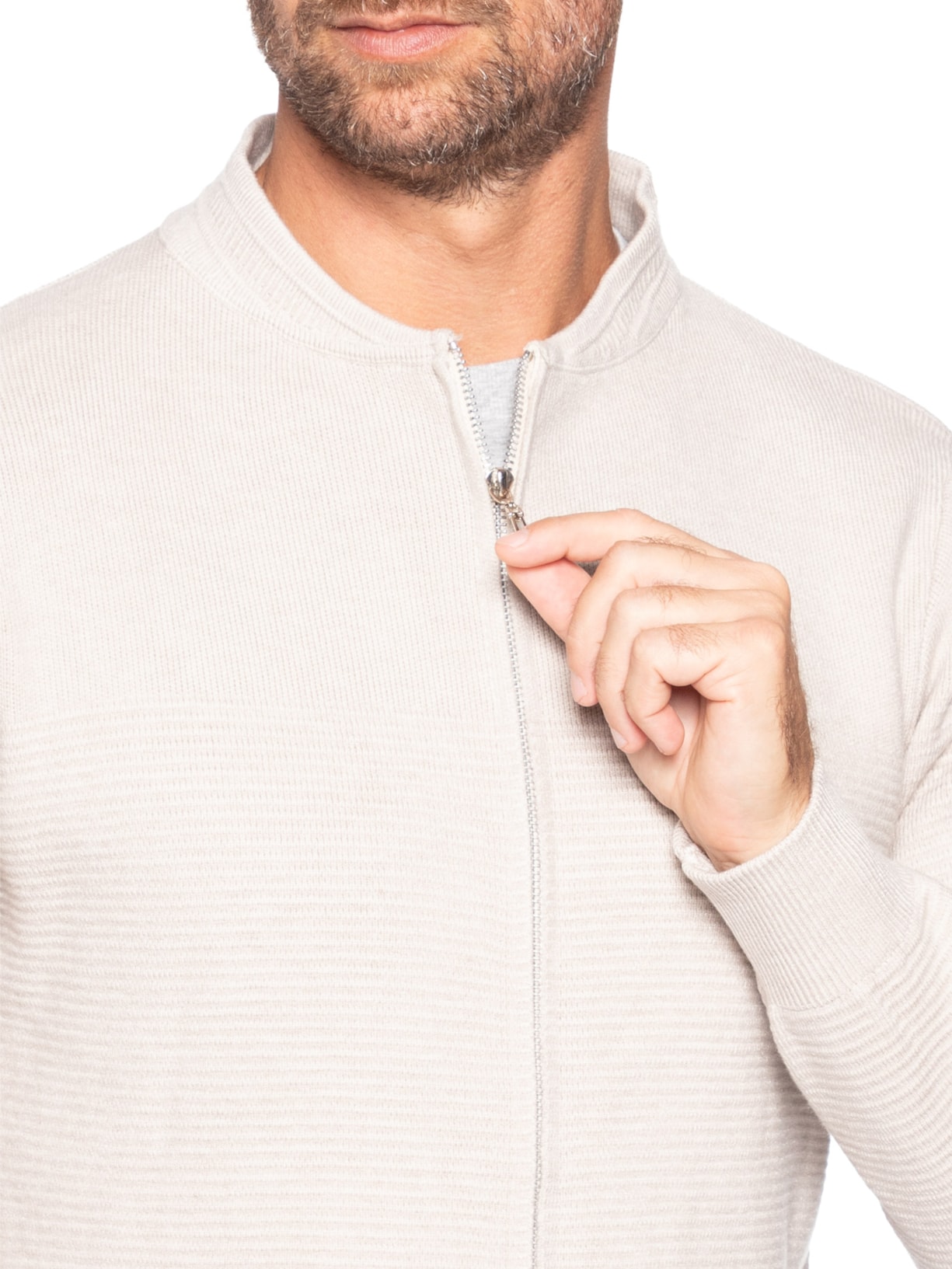 Suéter Masculino Com Zíper Texturizado – Bege '2 Essential
