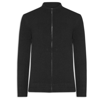 Suéter Masculino Com Zíper Texturizado – Preto