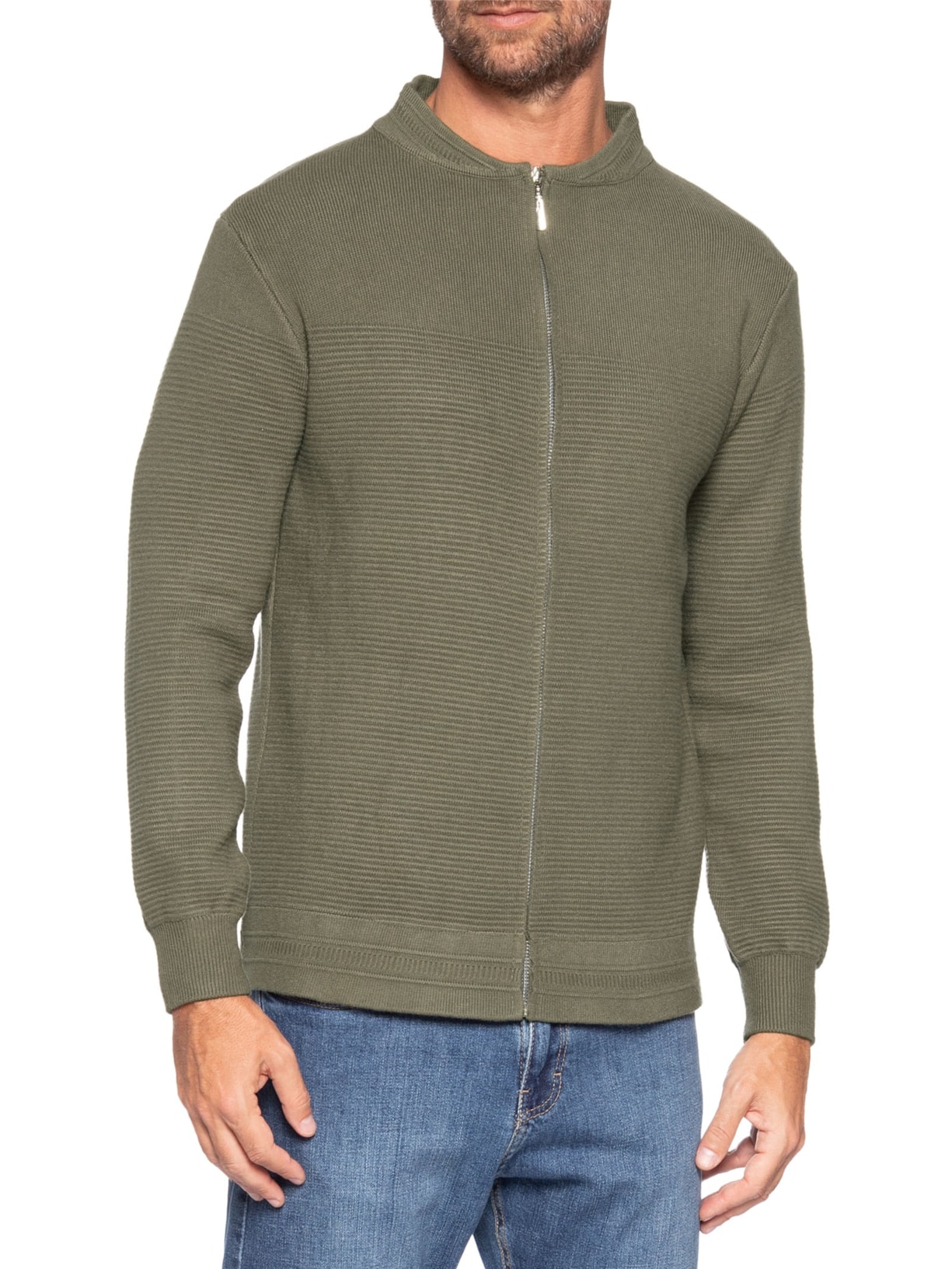 Suéter Masculino Com Zíper Texturizado – Verde '2 Essential