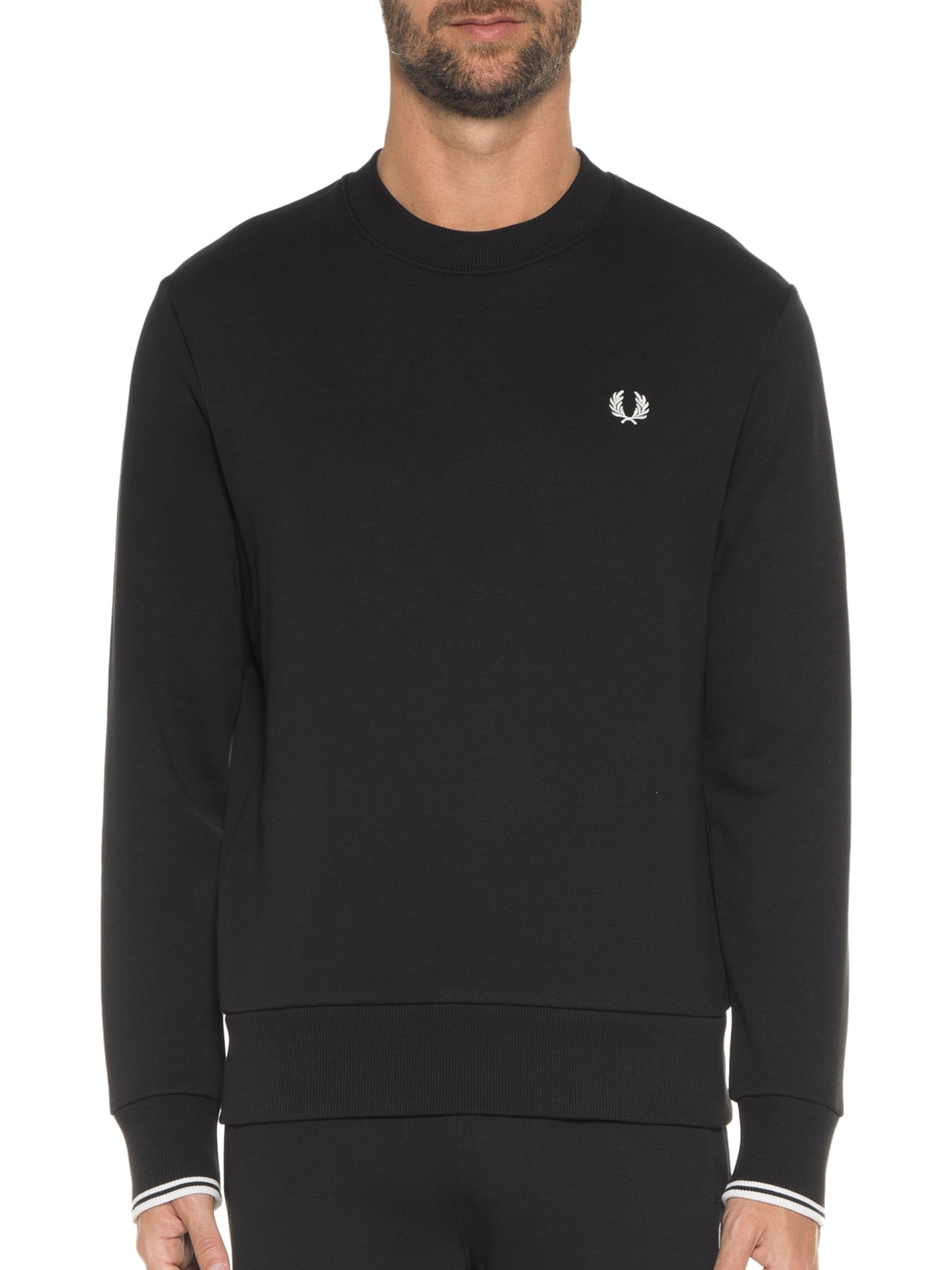 Suéter Masculino Crew Neck Sweatshirt Preto Fred Perry