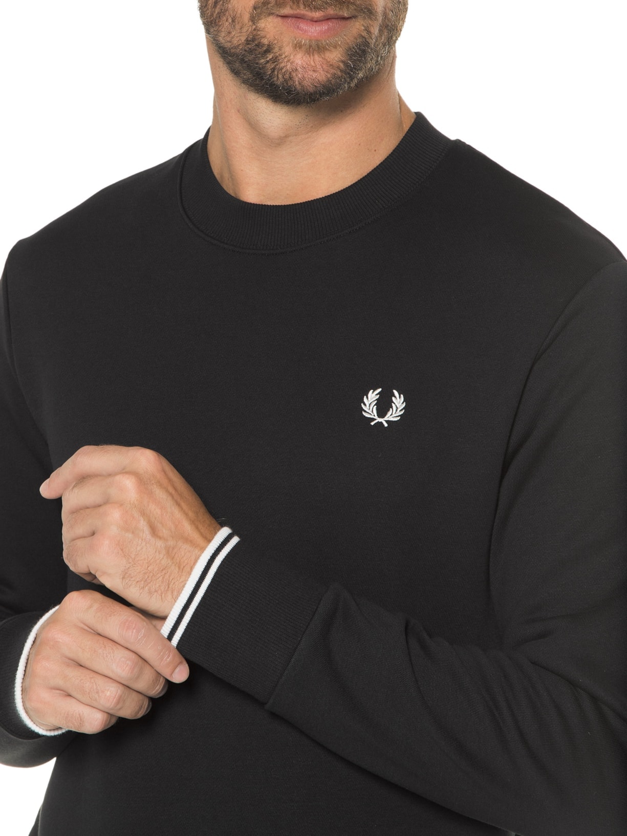 Suéter Masculino Crew Neck Sweatshirt Preto Fred Perry
