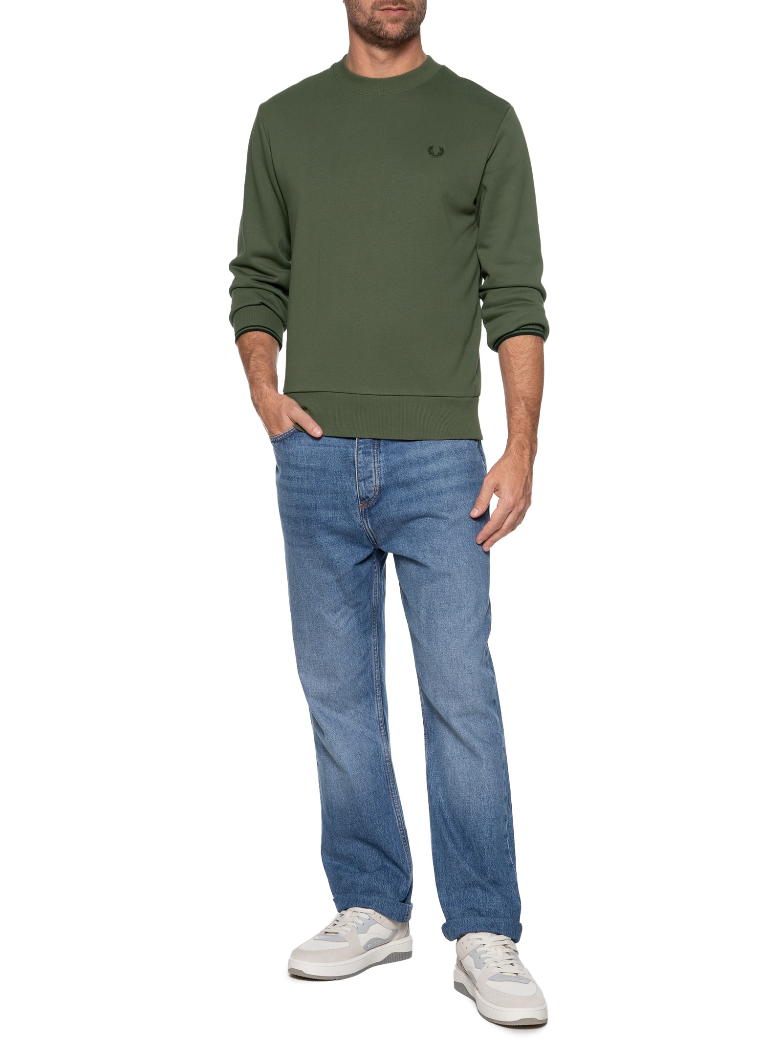 トップス FRED PERRY/Crew Neck SweatShirt S GRN2 Fred Perry - Suéter Masculino Crew Neck Sweatshirt - Verde