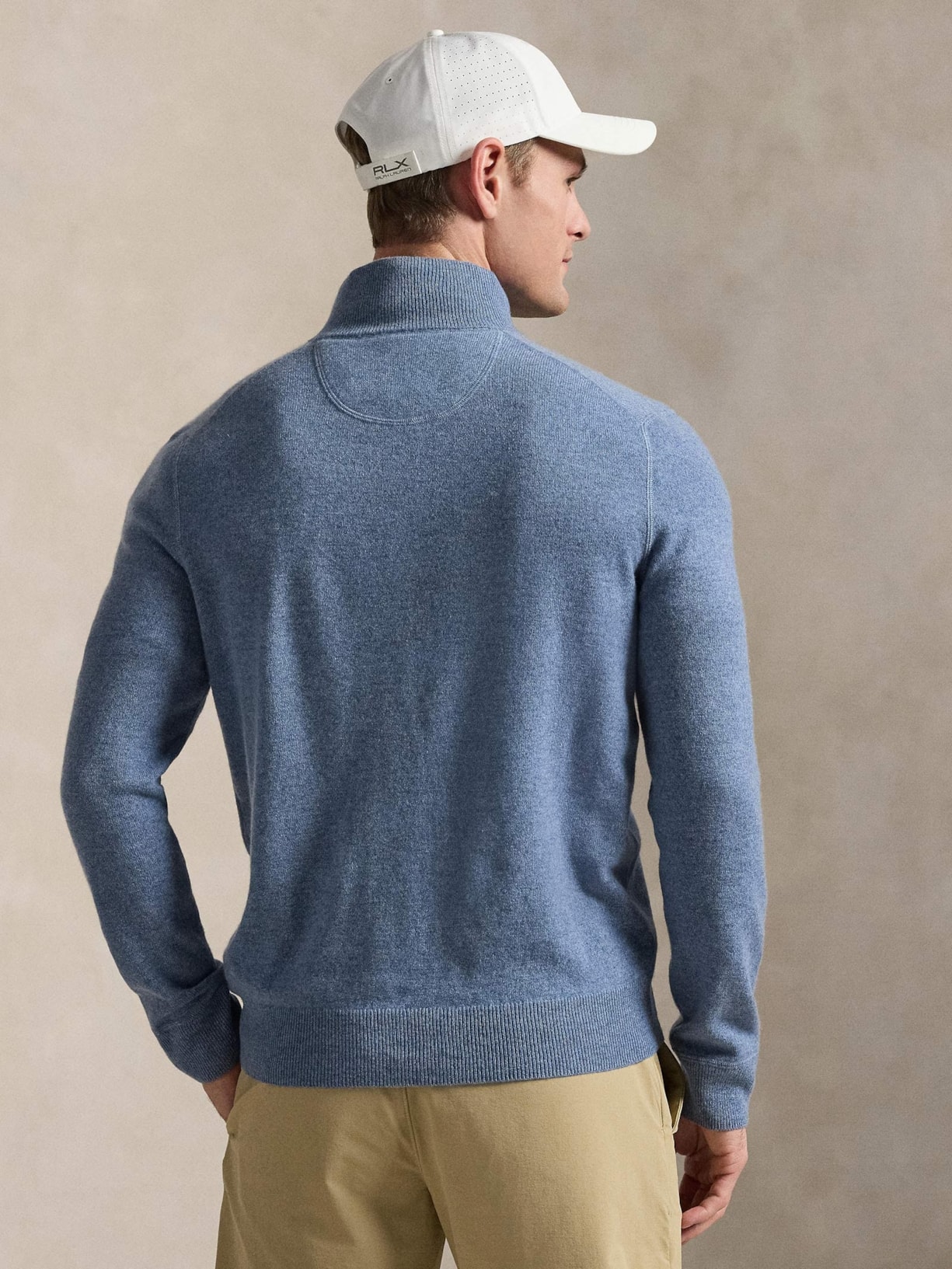 Suéter Masculino De Cashmere Half Zip Azul Polo Ralph Lauren