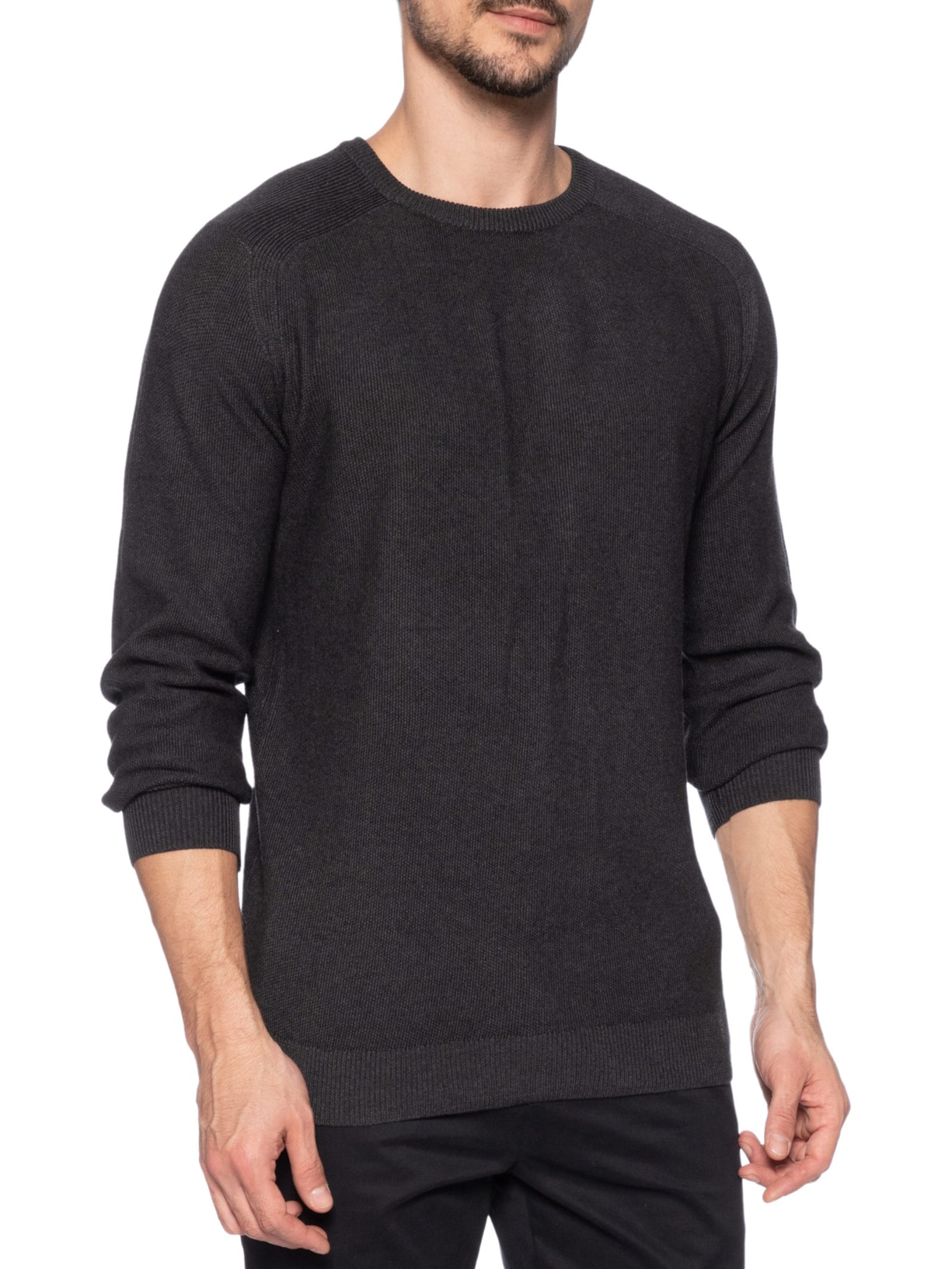 Suéter Masculino Det Ombro Gola Careca Cinza '2 Essential