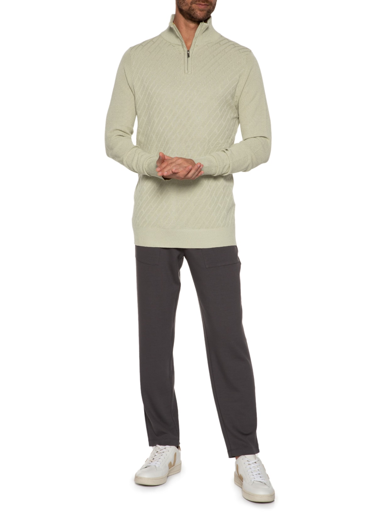 Suéter Masculino Detalhe Zíper Bege '2 Essential