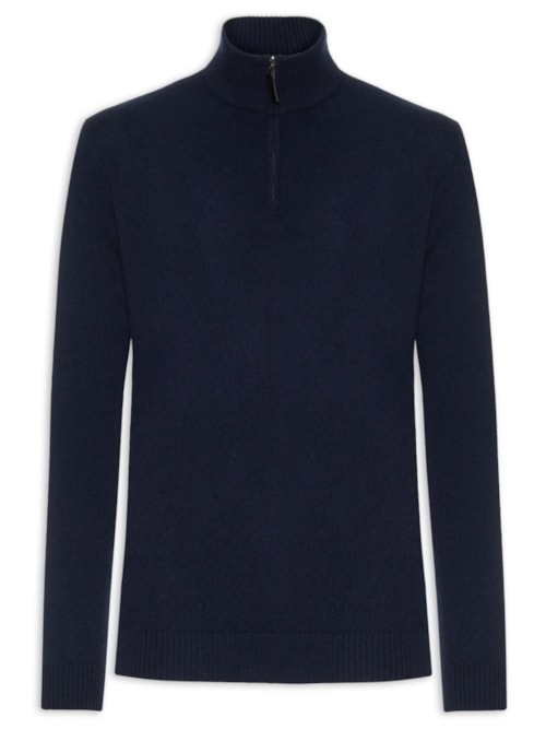 Suéter Masculino Detalhe Zíper Cashmere – Azul