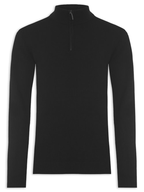 Suéter Masculino Detalhe Zíper Cashmere – Preto