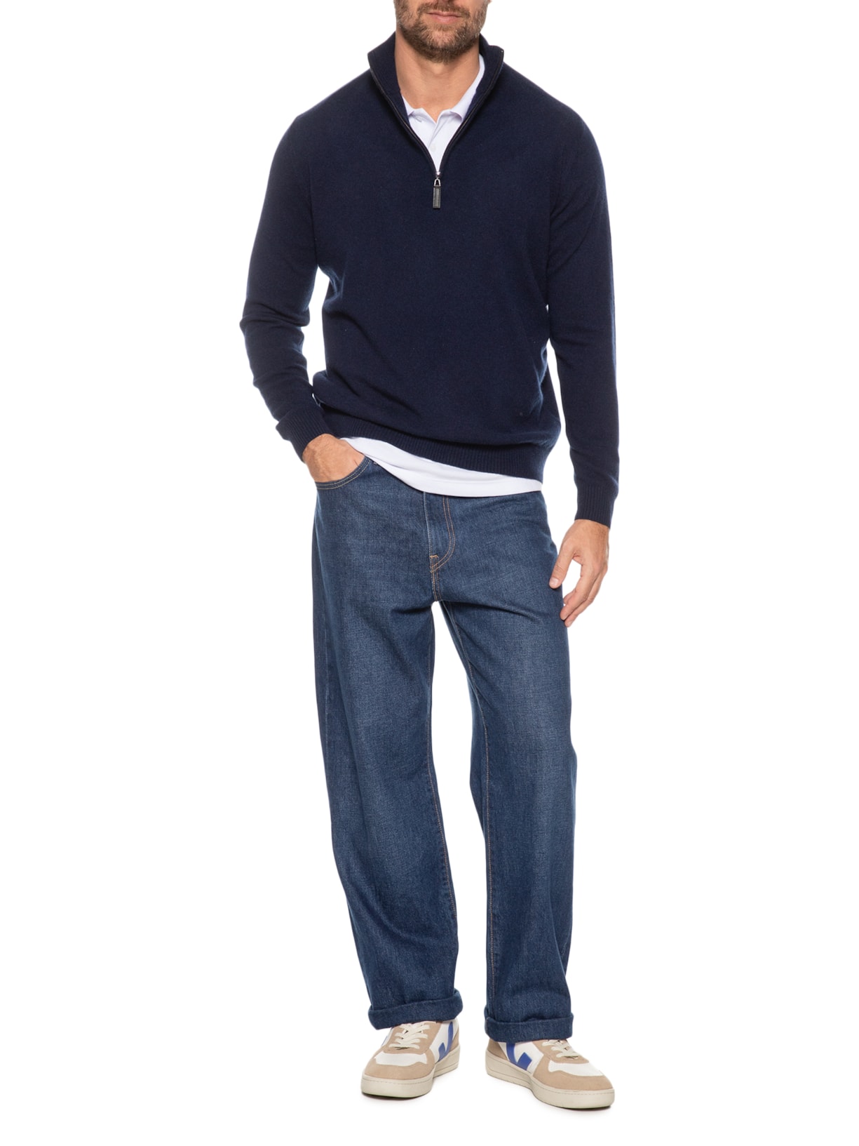Suéter Masculino Detalhe Zíper Cashmere – Azul '2 Essential