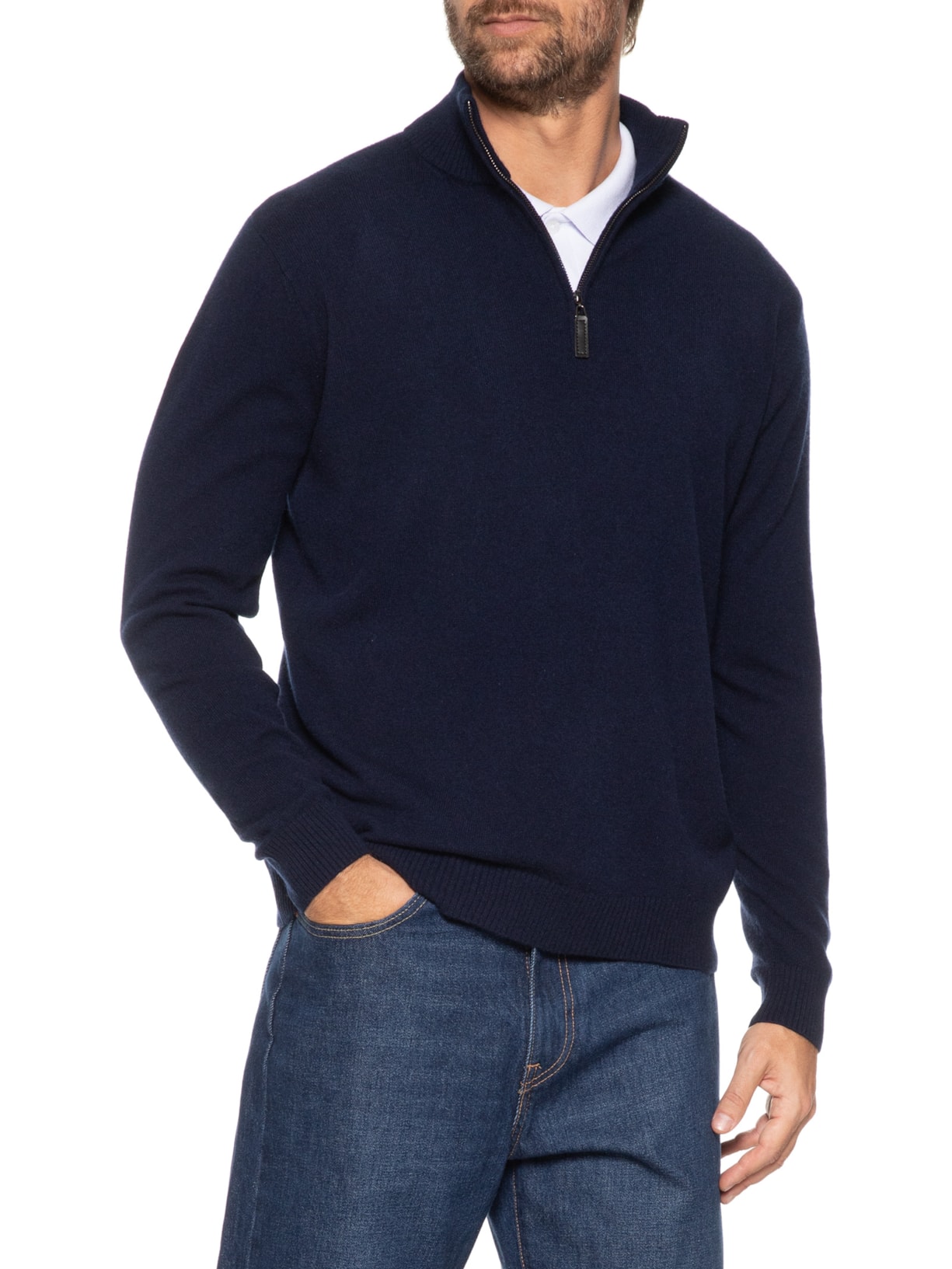 Suéter Masculino Detalhe Zíper Cashmere – Azul '2 Essential