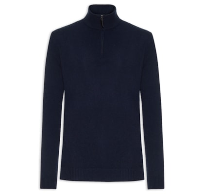 Suéter Masculino Detalhe Zíper Cashmere – Azul