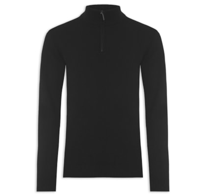 Suéter Masculino Detalhe Zíper Cashmere – Preto