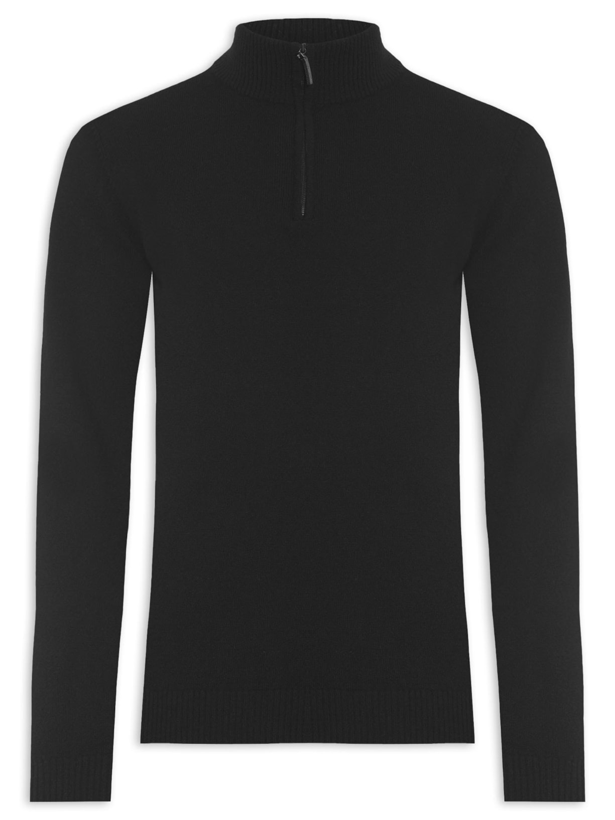 Suéter Masculino Detalhe Zíper Cashmere – Preto