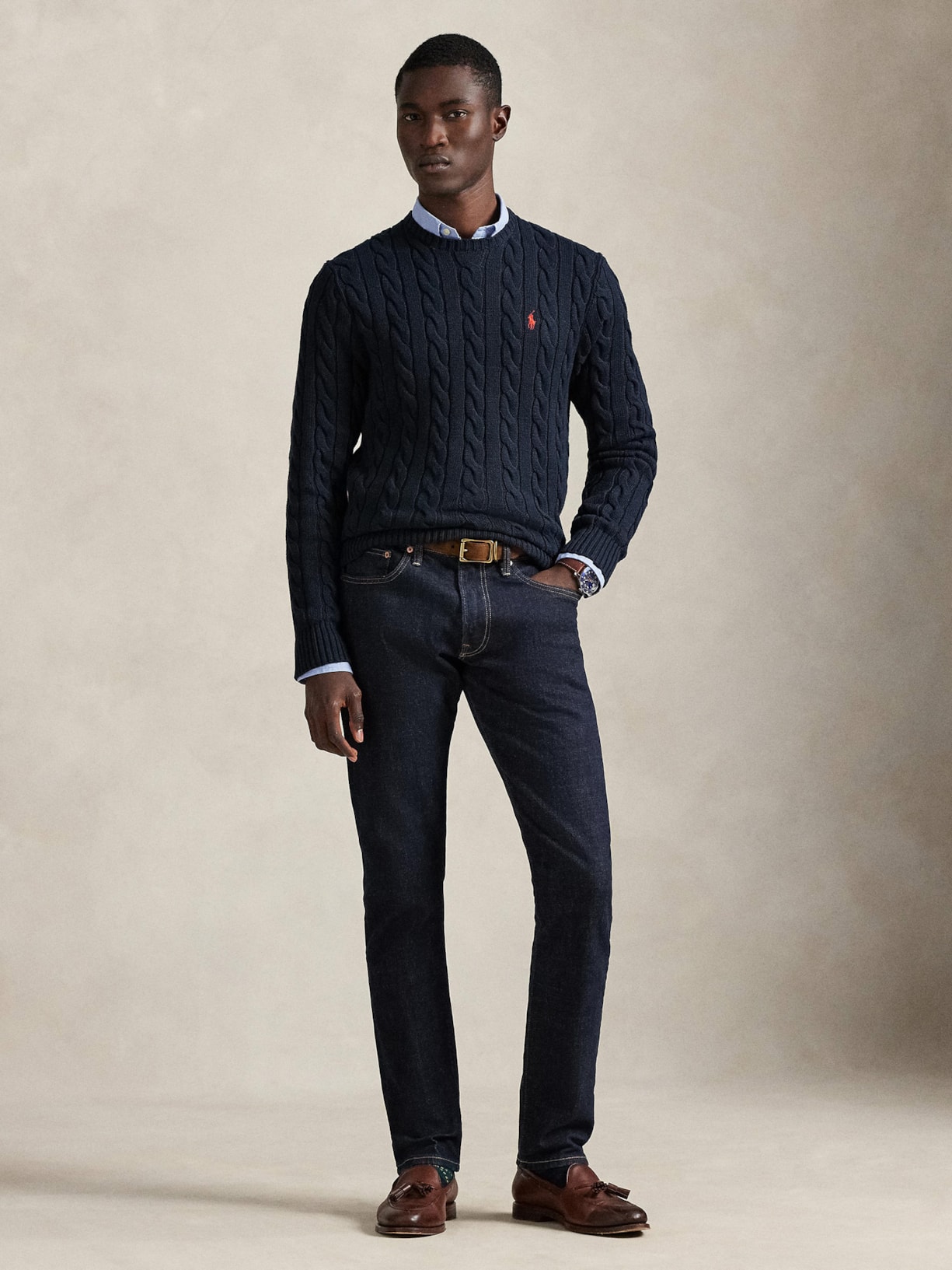 Suéter Masculino Driver Crewneck Roving Cotton Azul Polo Ralph Lauren