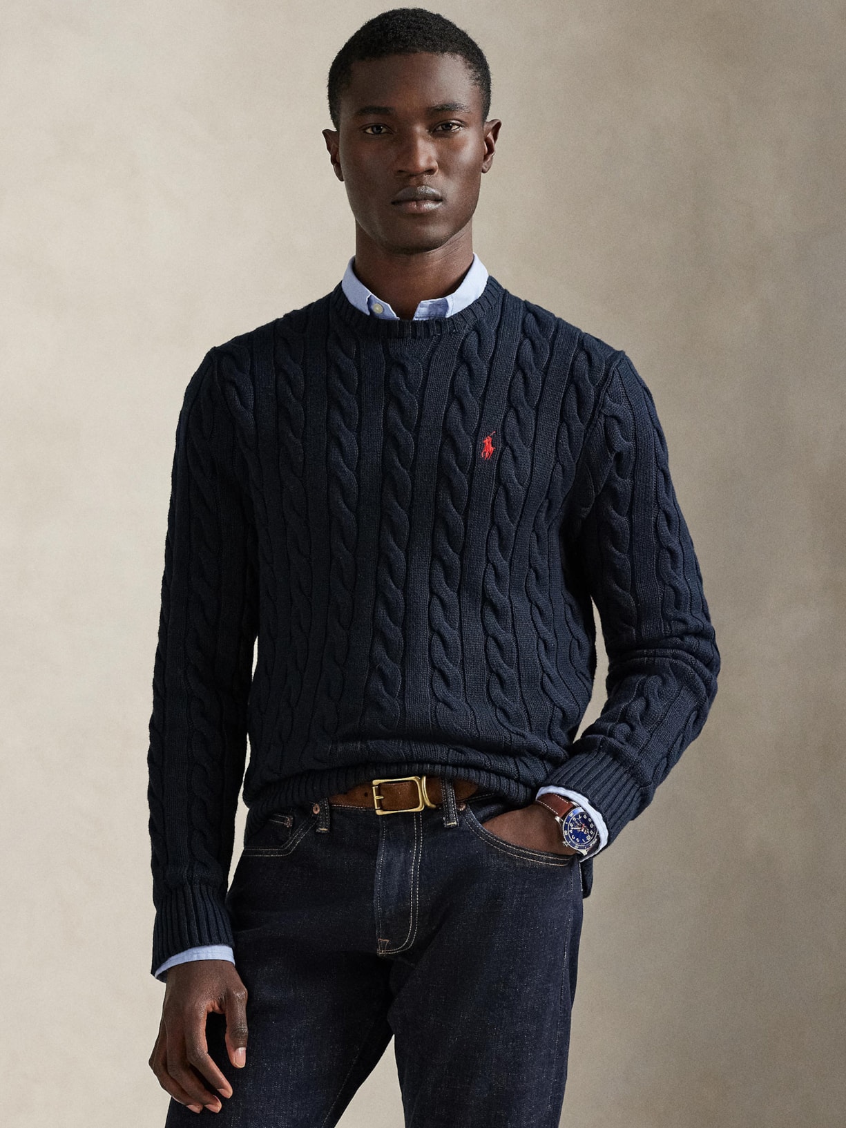 Suéter Masculino Driver Crewneck Roving Cotton Azul Polo Ralph Lauren