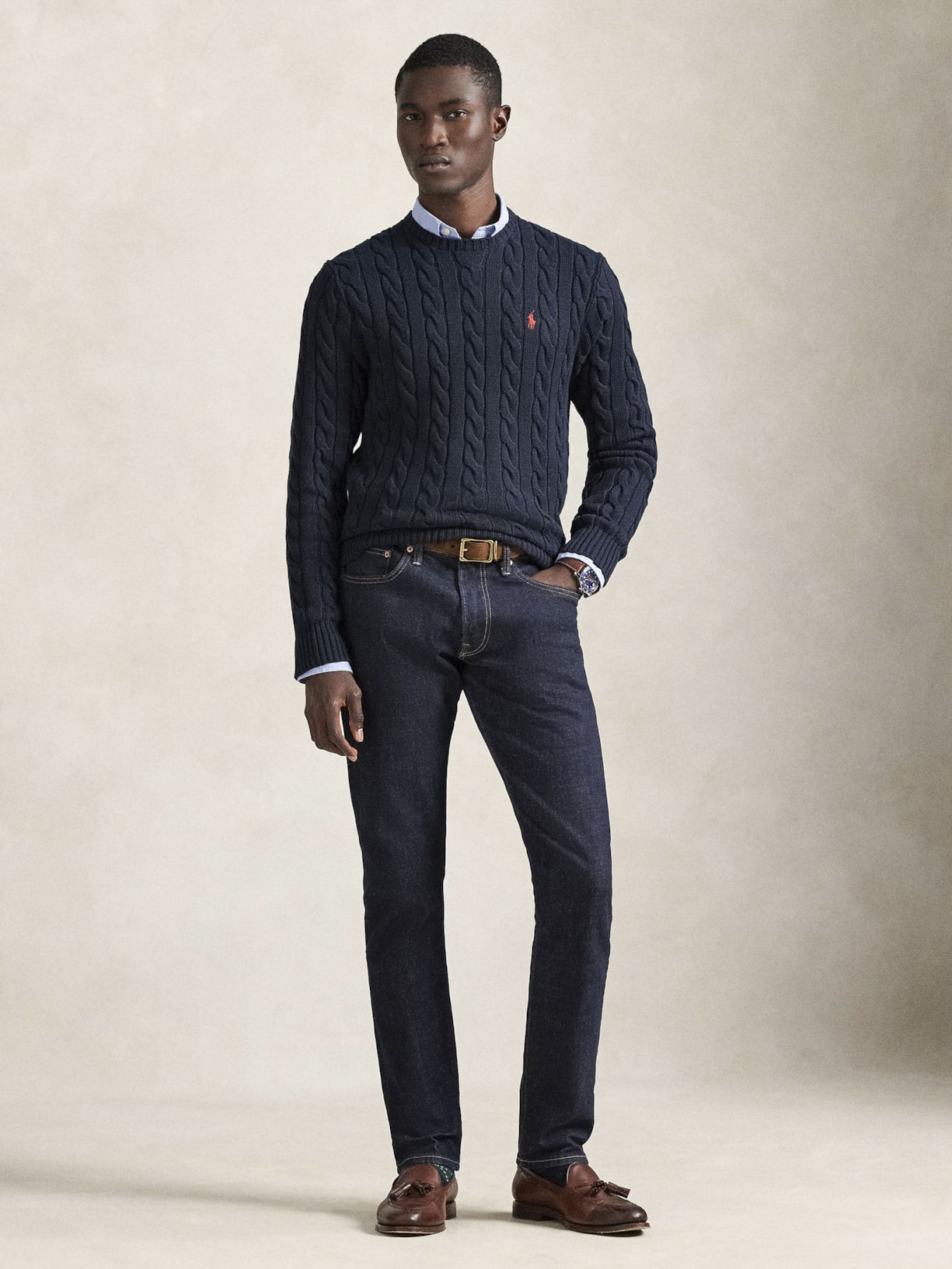 Suéter Masculino Driver Crewneck Roving Cotton Azul Polo Ralph Lauren