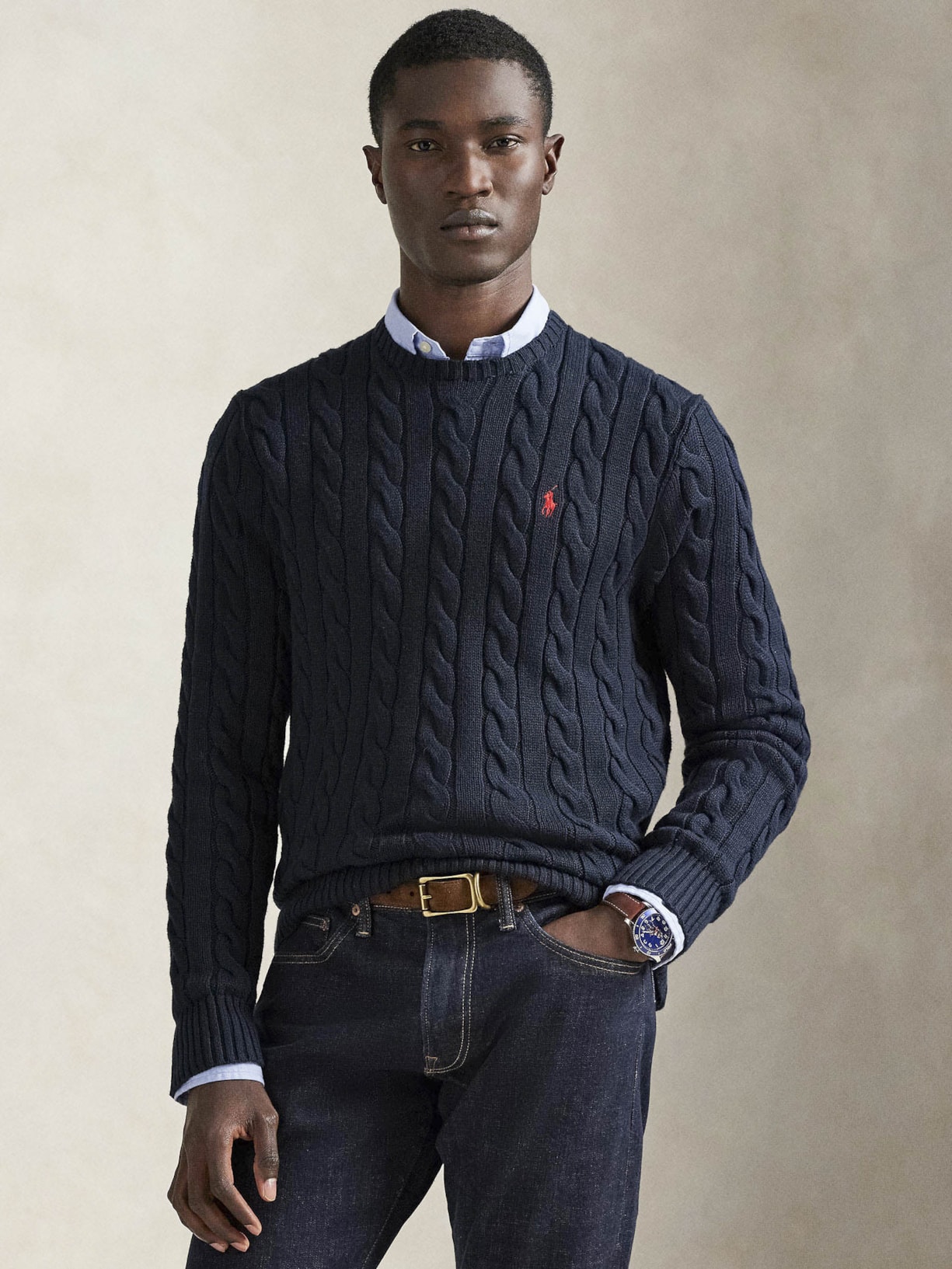 Suéter Masculino Driver Crewneck Roving Cotton Azul Polo Ralph Lauren