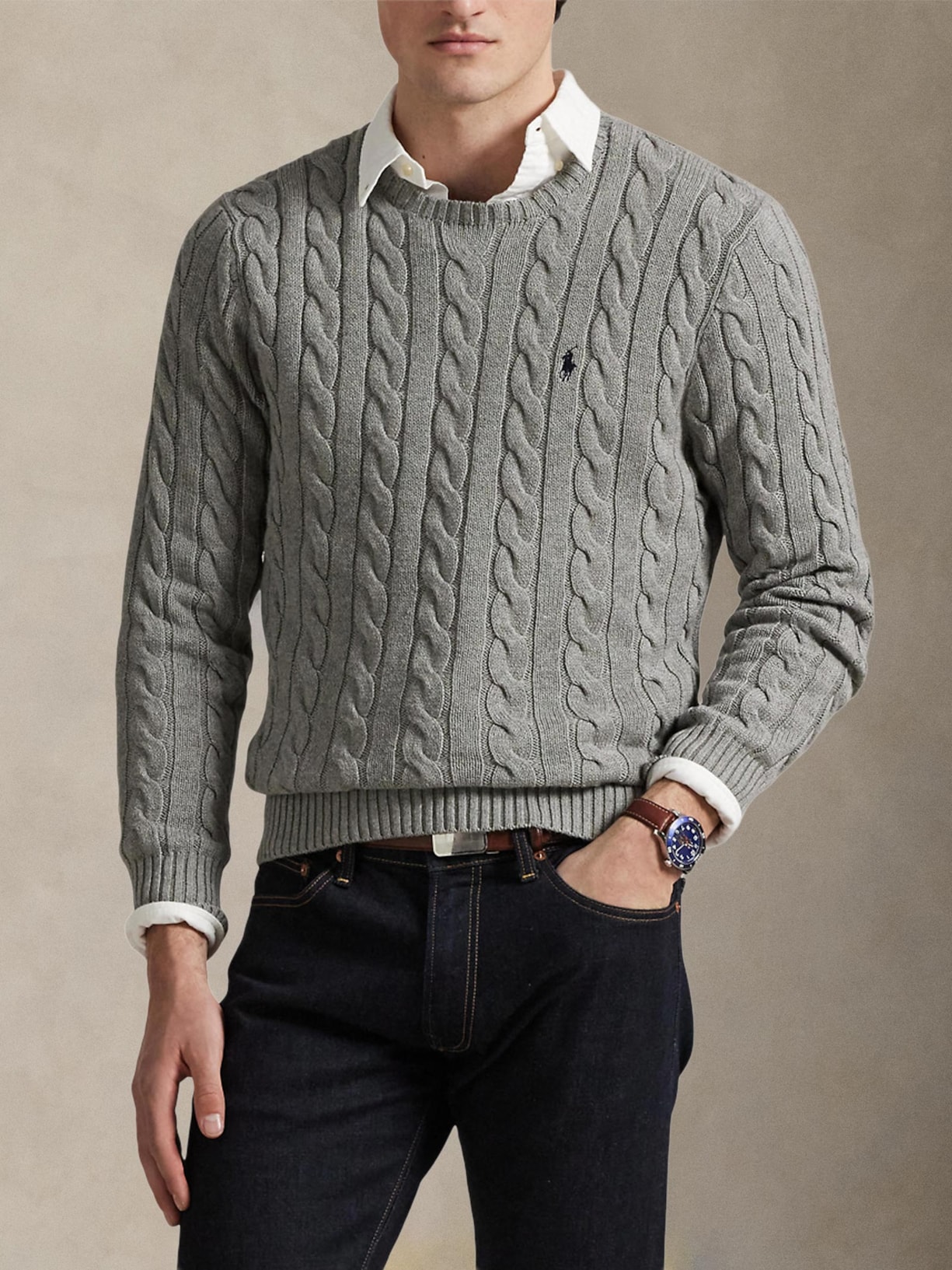 Suéter Masculino Driver Crewneck Roving Cotton Cinza Polo Ralph Lauren