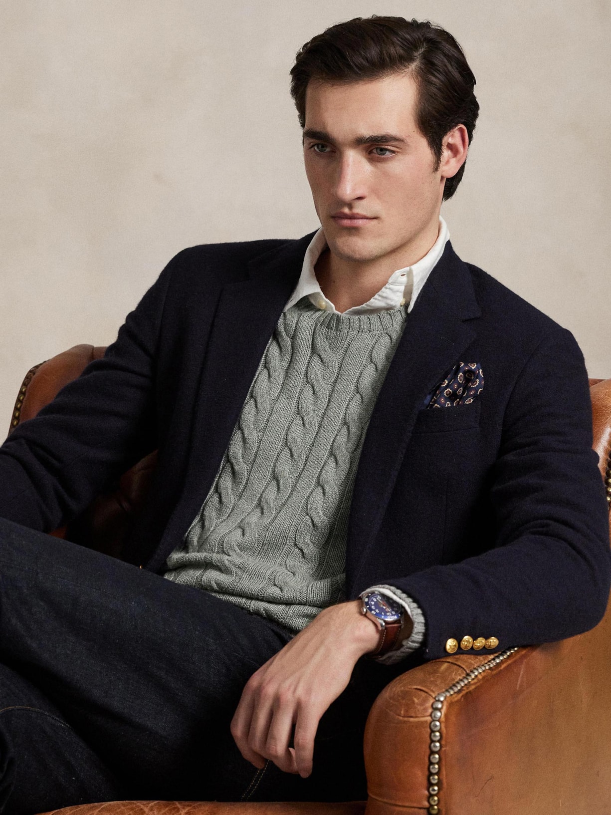 Suéter Masculino Driver Crewneck Roving Cotton Cinza Polo Ralph Lauren