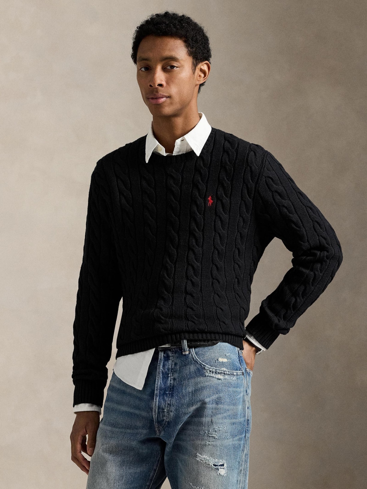 Suéter Masculino Driver Crewneck Roving Cotton Preto Polo Ralph Lauren