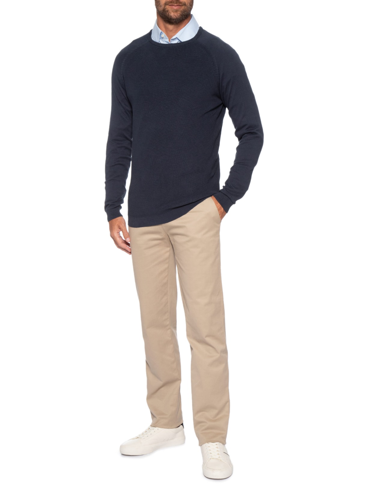 Suéter Masculino Em Algodão Trançado Gola Redonda Azul '2 Essential