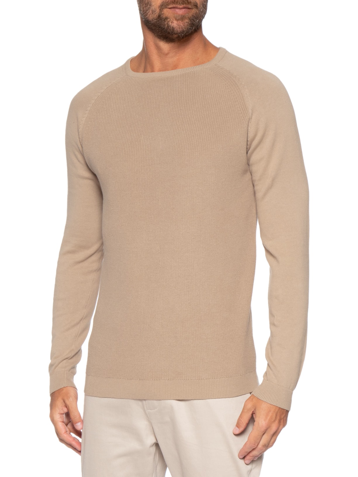 Suéter Masculino Em Algodão Trançado Gola Redonda Marrom '2 Essential