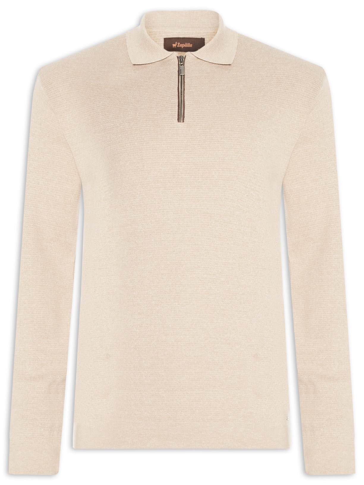 Suéter Masculino Em Tricot Manga Longa Com Zíper - Bege
