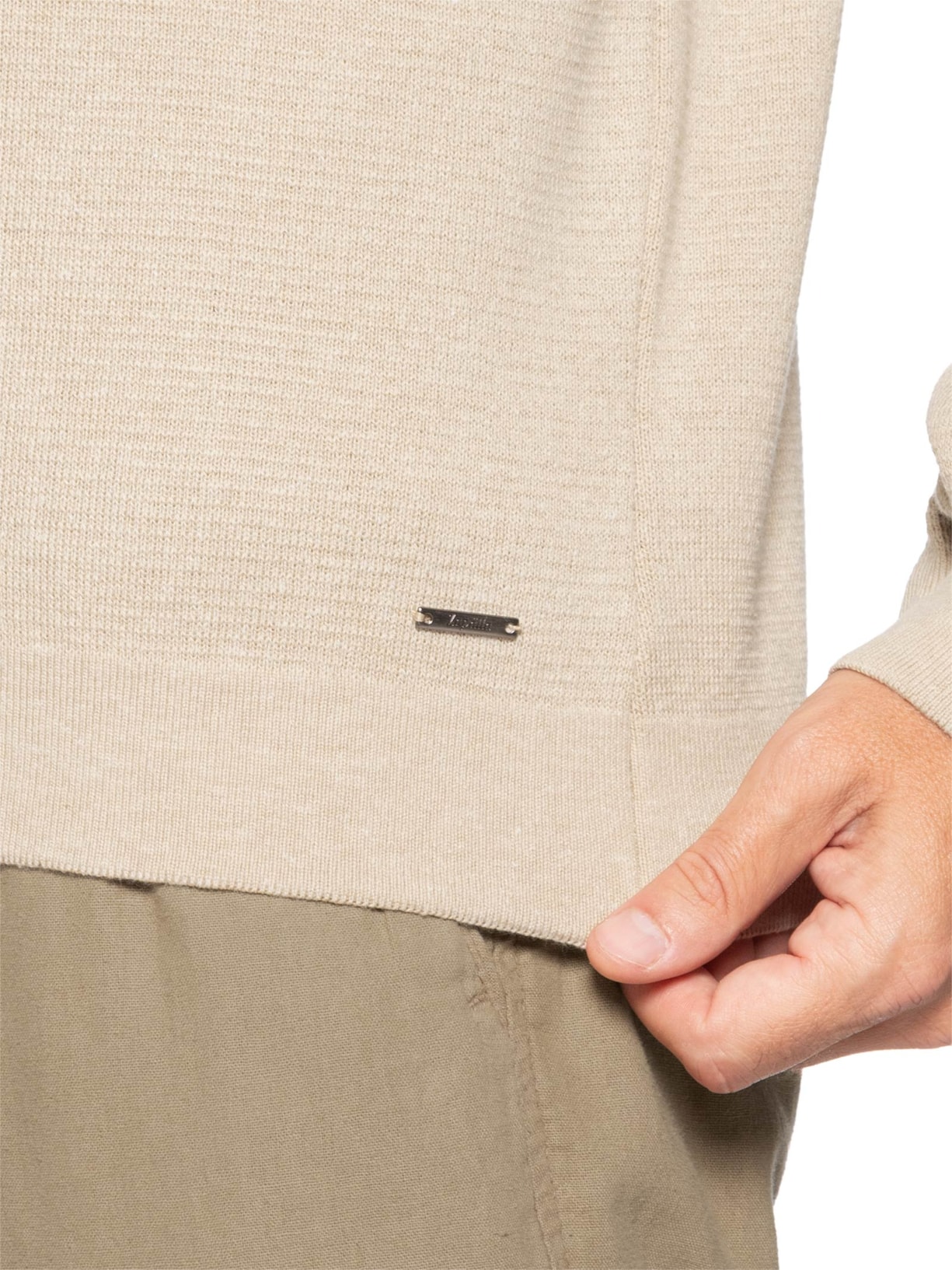 Suéter Masculino Em Tricot Manga Longa Com Zíper Bege Zapalla