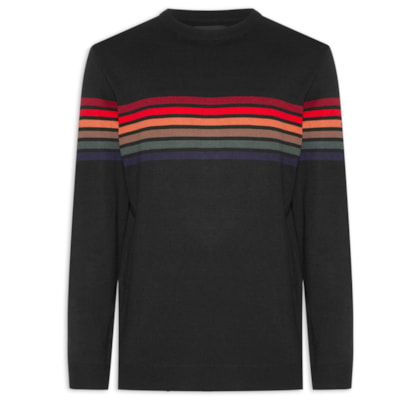Suéter Masculino Em Tricot Vintage Stripes - Preto