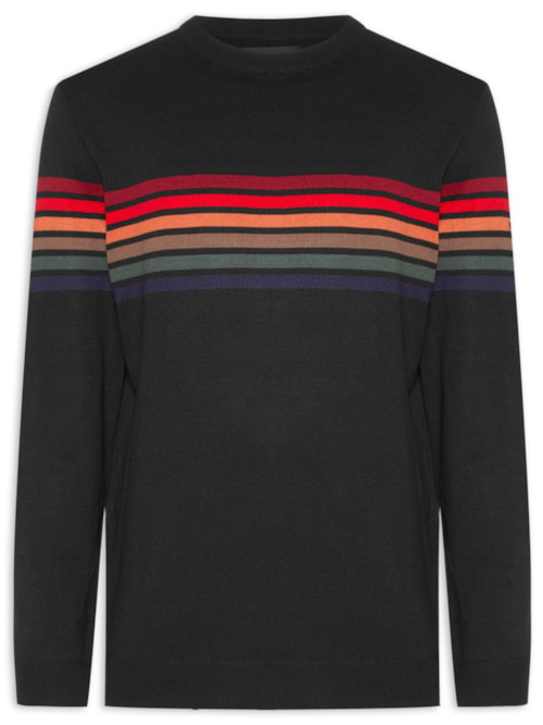 Suéter Masculino Em Tricot Vintage Stripes - Preto