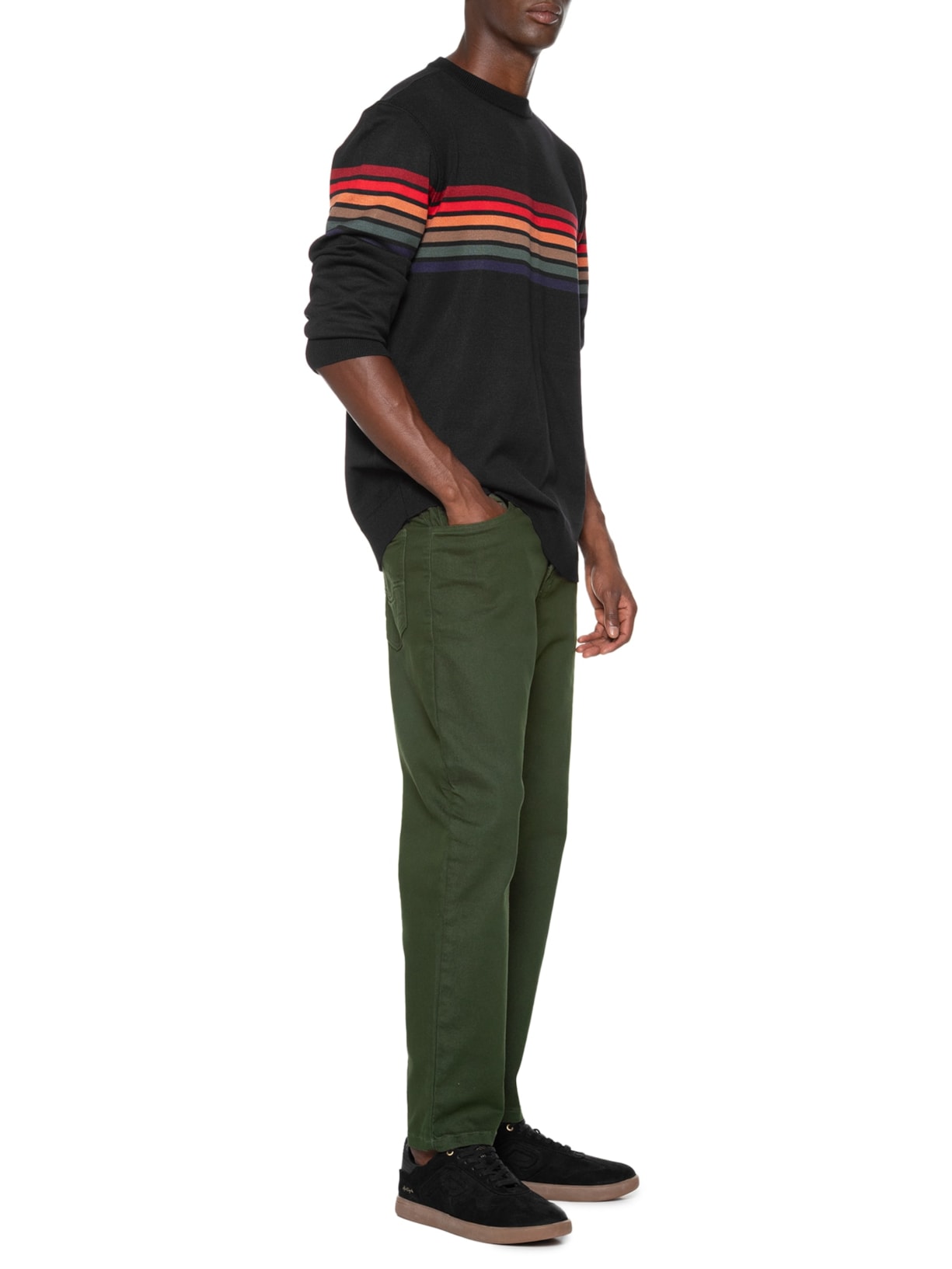 Suéter Masculino Em Tricot Vintage Stripes Preto Osklen