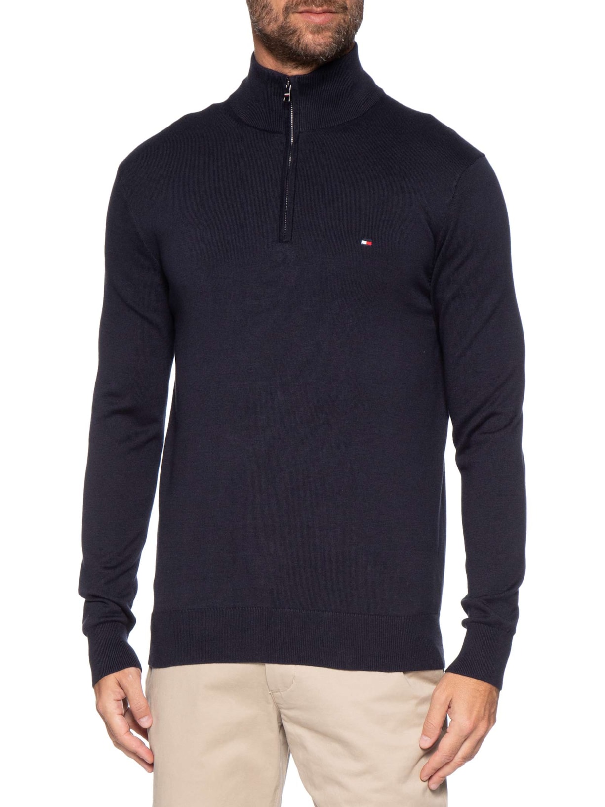 Suéter Masculino Essential Regular Fit Meio Zíper – Azul Tommy Hilfiger