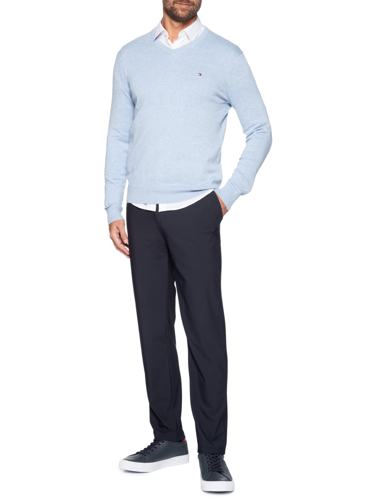 Suéter Masculino Essential Regular Fit V-NK Azul Tommy Hilfiger