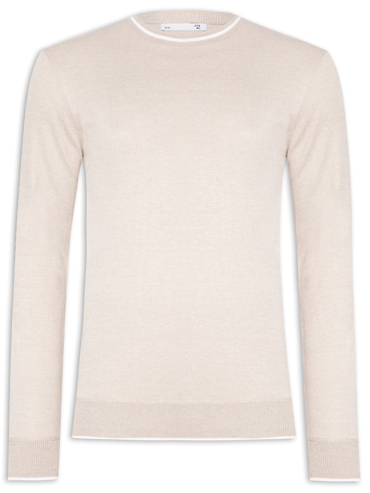 Suéter Masculino Friso Gola E Manga - Bege