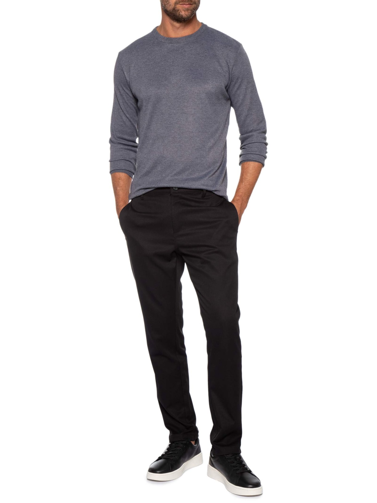 Suéter Masculino Friso Gola Redonda Cinza '2 Essential