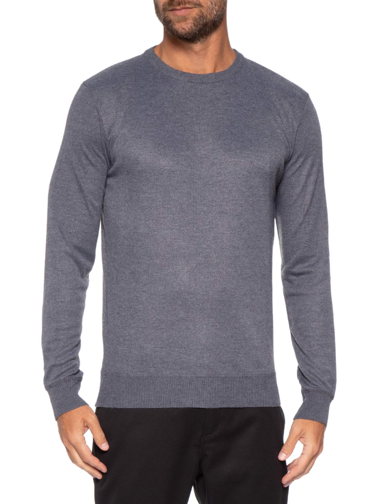 Suéter Masculino Friso Gola Redonda Cinza '2 Essential