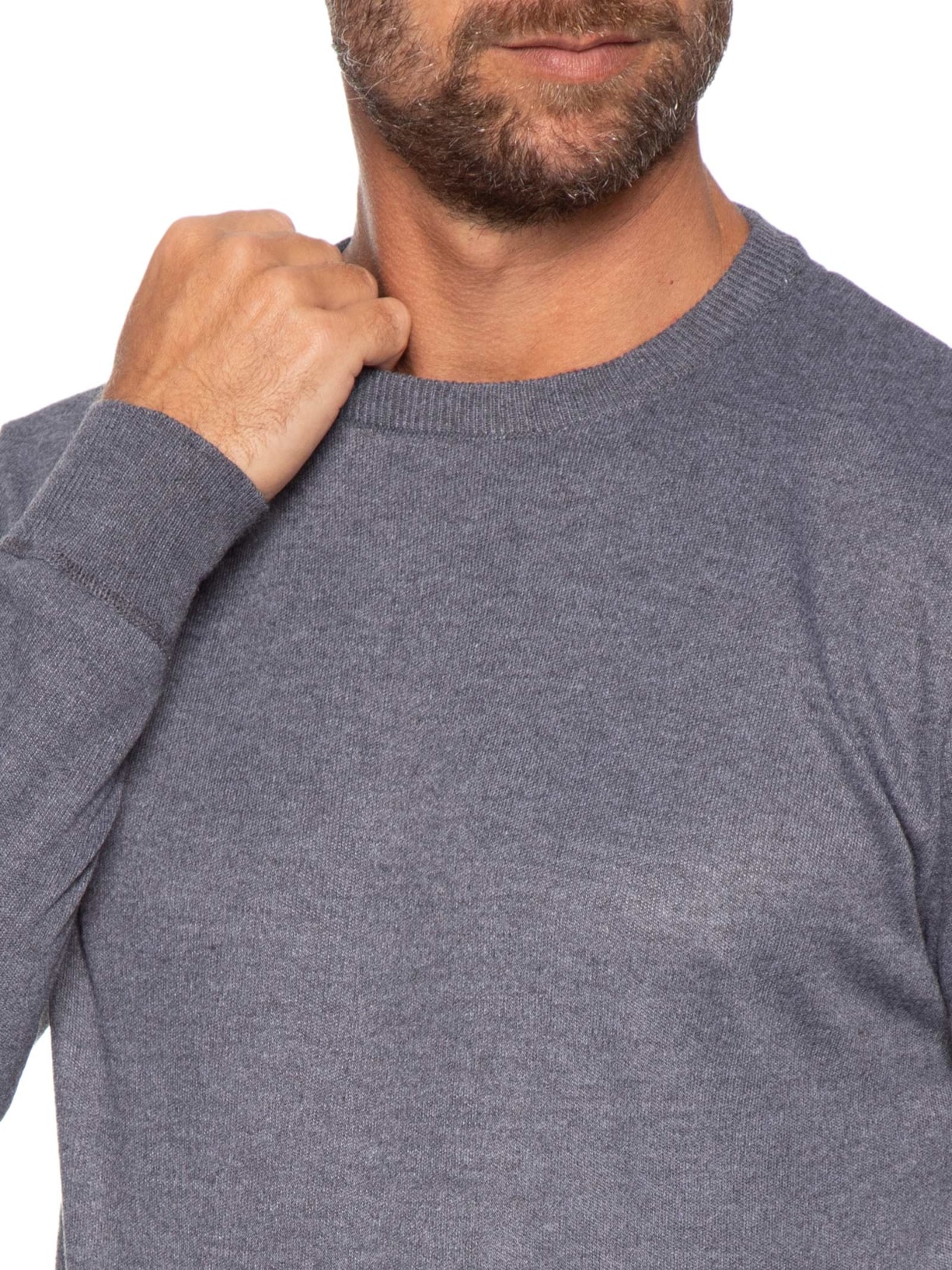 Suéter Masculino Friso Gola Redonda Cinza '2 Essential